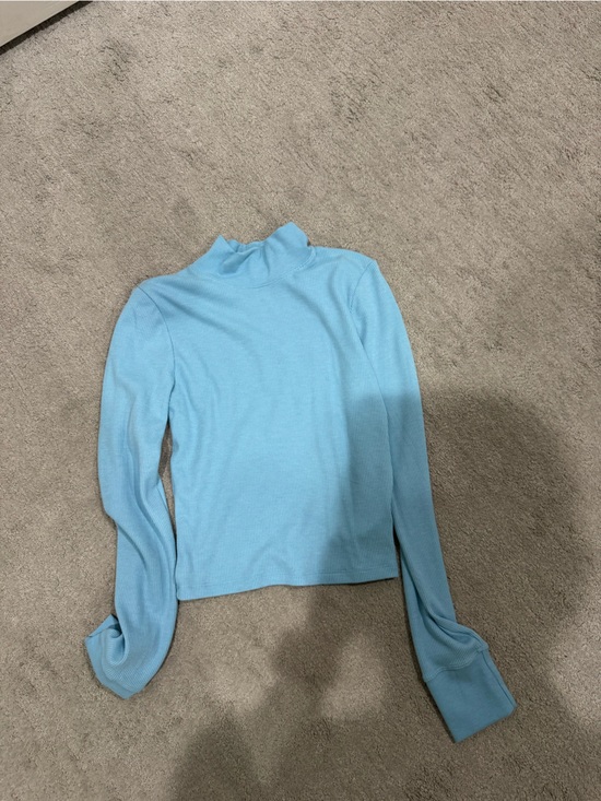 American Eagle Outfitters Tops - American Eagle Outfitters Sky Blue Ribbed Mock-Neck Long Sleeve
